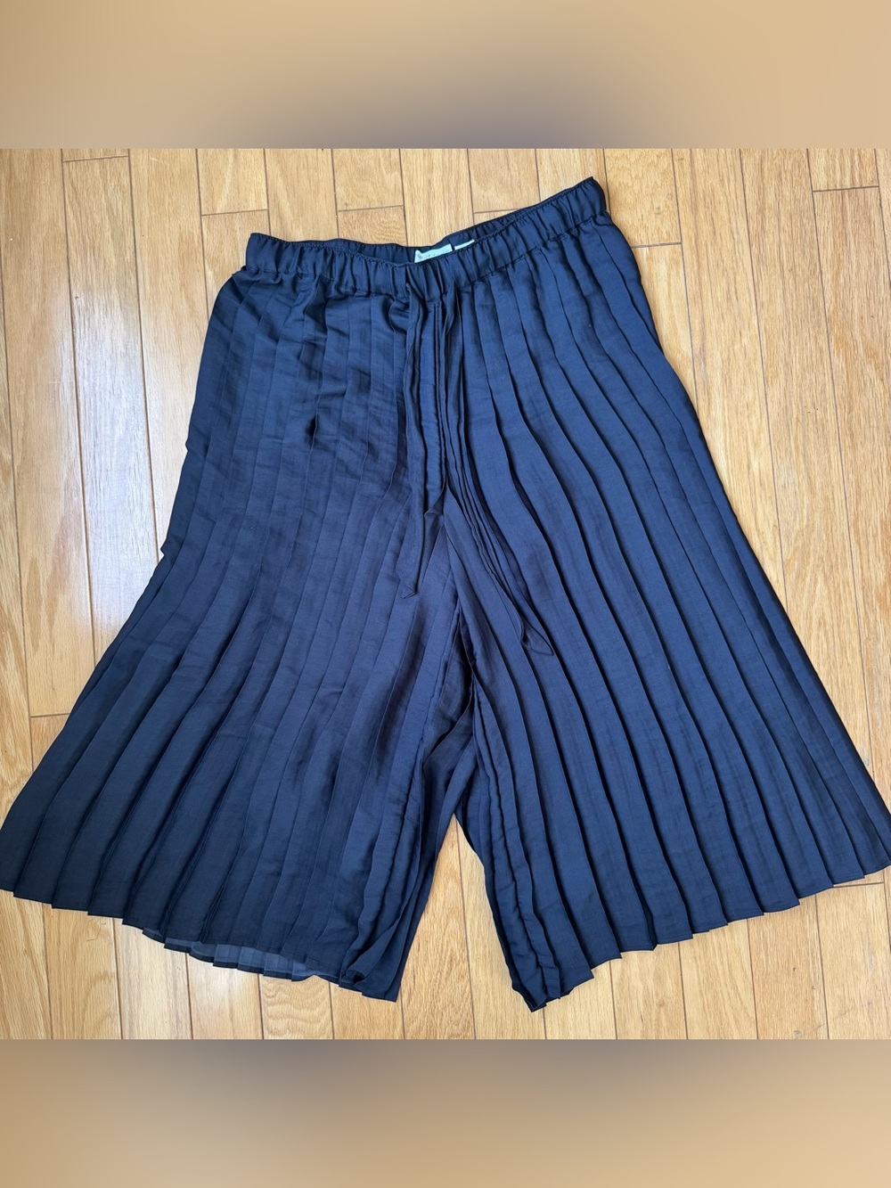 Anthropologie Feather Bone Pleated Palazzo Pants Black Wide Leg Culottes